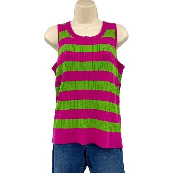 Talbots cable knit tank Purple & Lime Green Size M - Picture 2 of 6